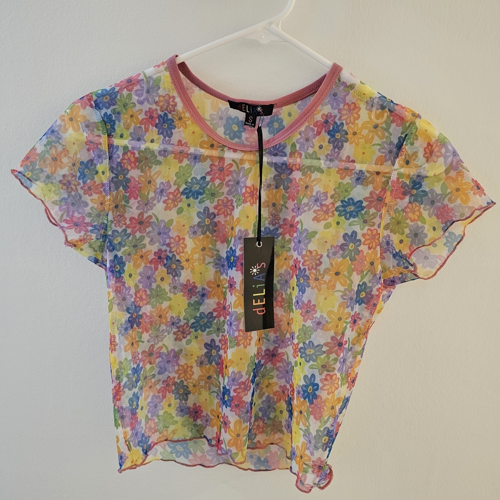 dELiA*s Colorful Floral Sheer Crop Top
